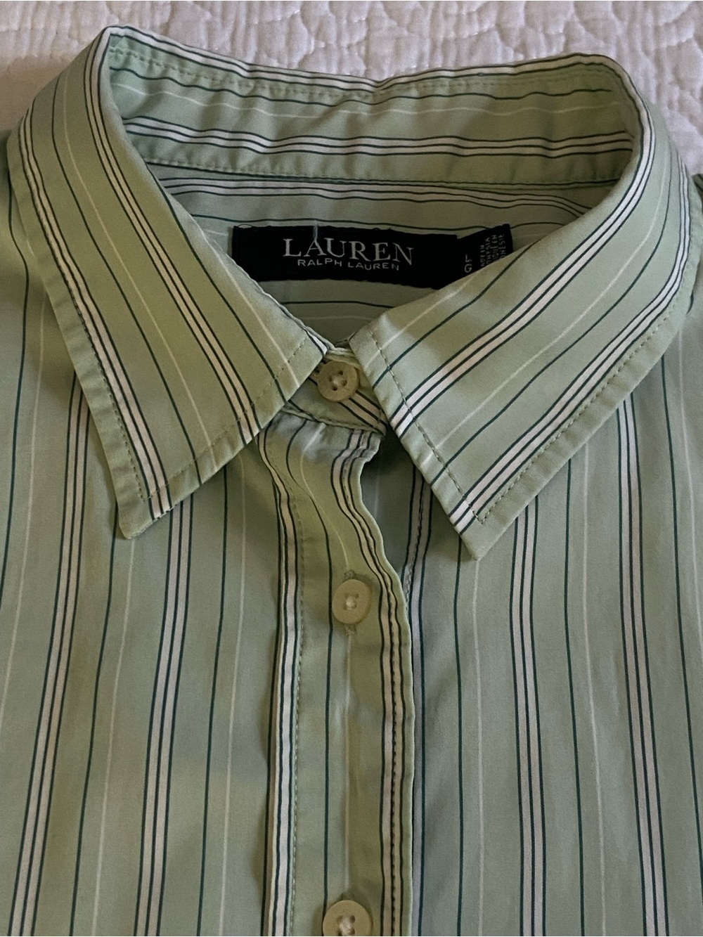 Ralph Lauren Light Green Striped Button Down Shirt Size Large - Picture 6 of 12